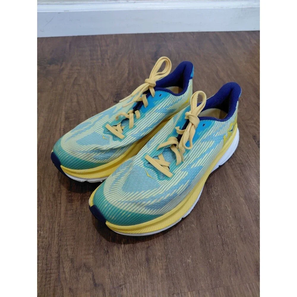 Hoka One One Clifton 9 Youth Size 6MD Green Yellow Blue